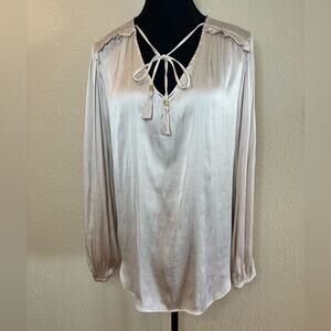 Philosophy | Cream Silky Long Sleeve Tie Front Blouse, XL like New